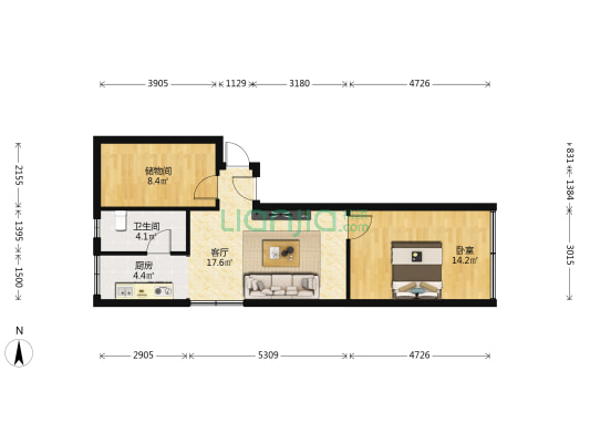 文昌北路151号 1室1厅1卫 53平方