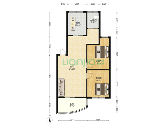 青青家园 2室1厅1卫 95平方