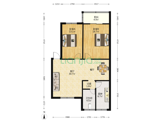 滨河花园(城南路) 2室1厅1卫 98平方