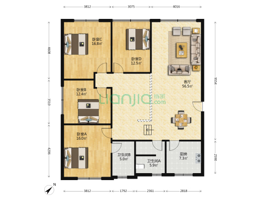 力恒律师楼 4室1厅2卫 166平方