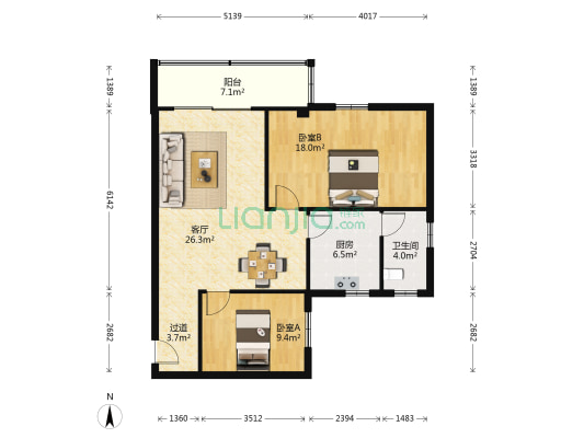 冠军小区 2室1厅1卫 85平方