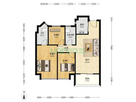 万科世纪公元 3室1厅2卫 89平方