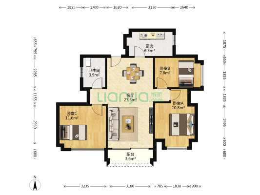 深业金翠湾 3室1厅1卫 91平方