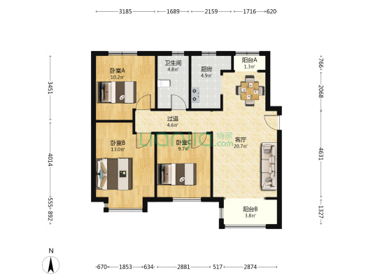 万欣城枫园 3室1厅1卫 112平方