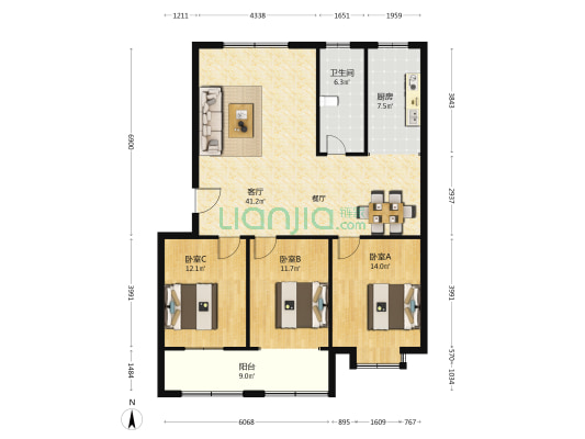 迎禧小区 3室1厅1卫 120平方