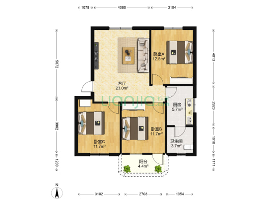 祥达花园 3室1厅1卫 79平方