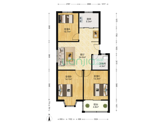 三友华锦苑 3室1厅1卫 93平方