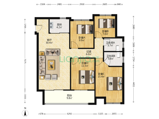 魏都府 4室1厅2卫 140平方