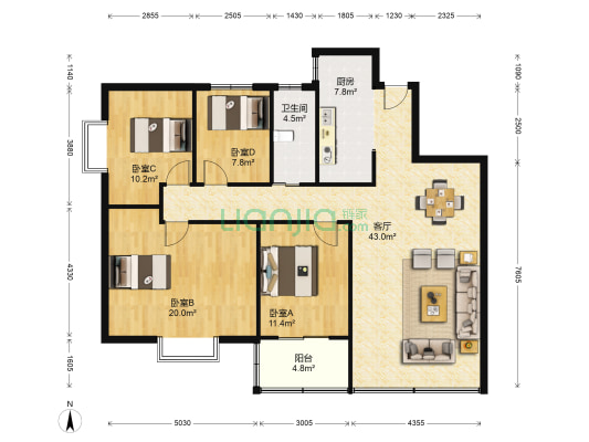 文仪园 4室1厅1卫 138平方