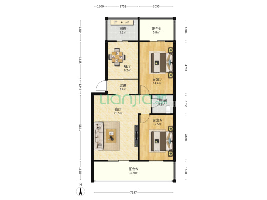 光明鑫苑小区 2室2厅1卫 109平方