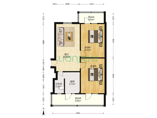 玉林横街19号 2室1厅1卫 77平方