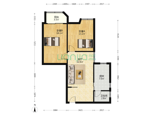金房大厦 2室1厅1卫 85平方