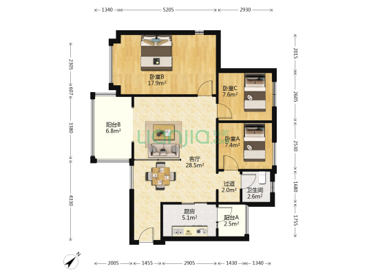 天立香缇华府 3室1厅1卫 88平方