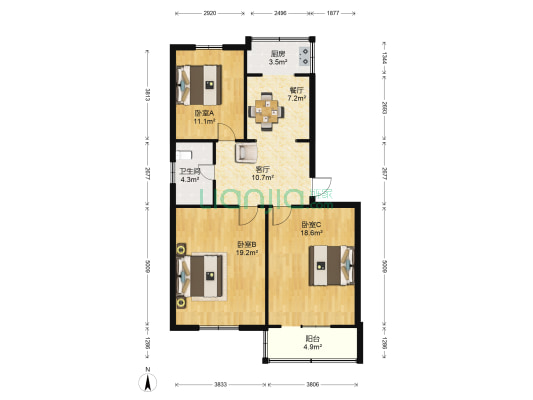 半坡东街38号 3室2厅1卫 95平方