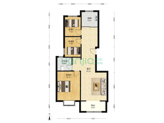 盛世阳光华庭 3室1厅1卫 104平方