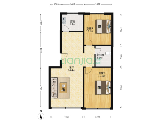 帝邦·数码城 2室1厅1卫 93平方