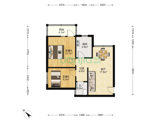 龙发街 2室1厅1卫 65平方
