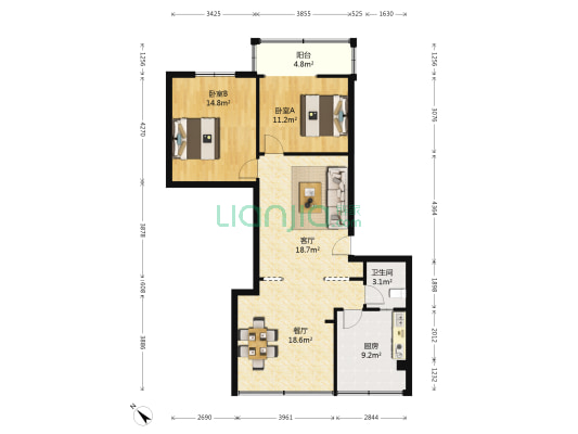 电视塔路一段12号 2室2厅1卫 93平方