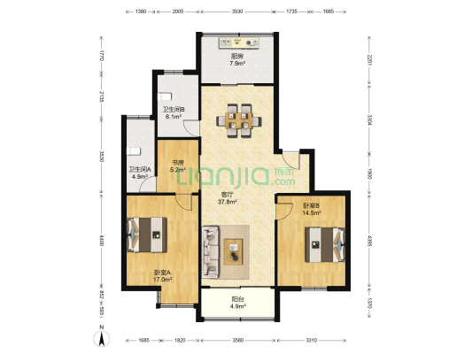 华强阳光都城花园南区 3室1厅2卫 117平方