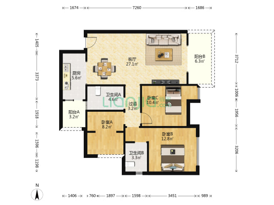 兴旺逸景 3室2厅2卫 99平方