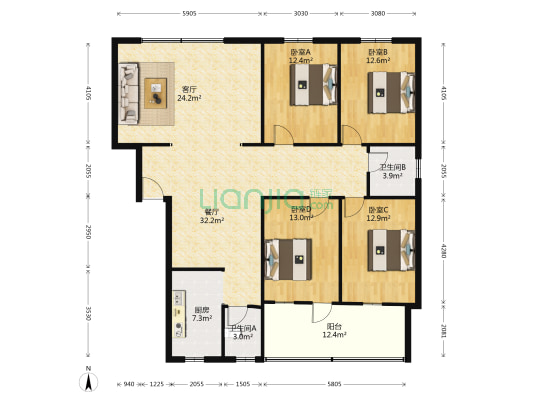 瑶塘坡社区 4室2厅2卫 143平方