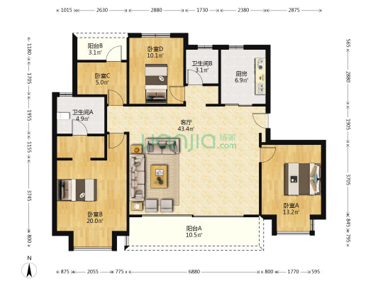 尚湖雍澜院 4室1厅2卫 143平方