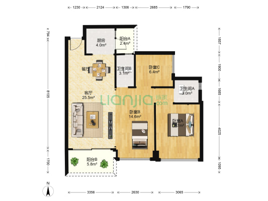 幸福汇三期 3室1厅2卫 101平方