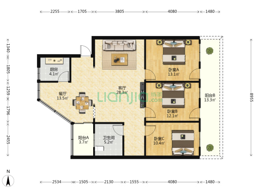 建设工程质量安全监督管理站住宅楼 3室2厅1卫 97平方