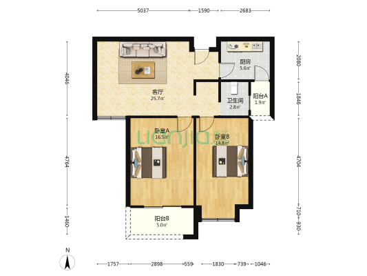 建投金秋苑D区 2室1厅1卫 97平方