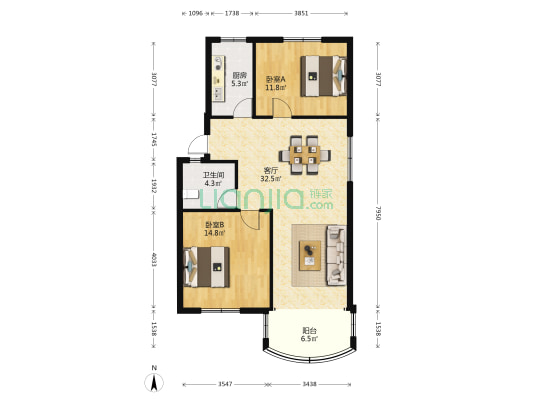 迎宾北区 2室1厅1卫 88平方