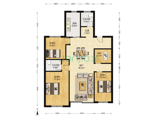 民主街5号 4室1厅2卫 129平方