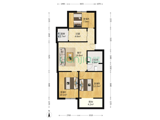 东华苑桐荫园 3室1厅1卫 89平方