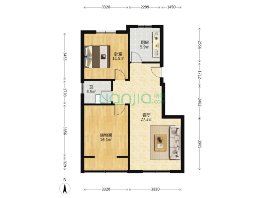 檀悦园 1室1厅1卫 95平方