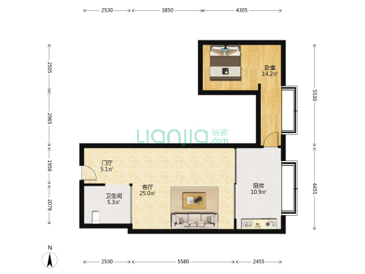 昆山中心 1室1厅1卫 71平方