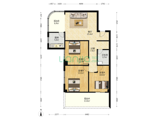 新景观美墅云间 3室1厅1卫 109平方