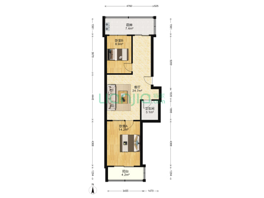 大运小区 2室1厅1卫 84平方