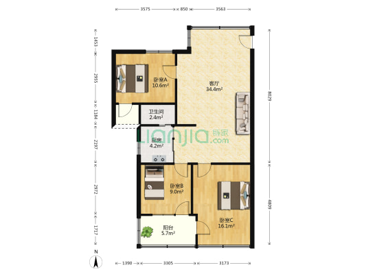 圩岗路7号 3室1厅1卫 108平方