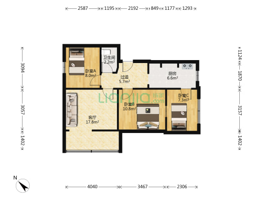 五世同堂街1号 3室1厅1卫 66平方