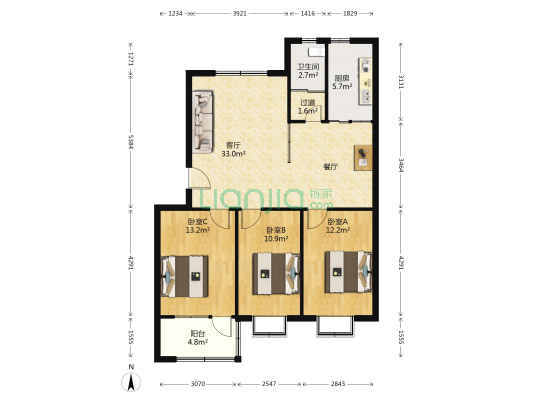 圣水花园东苑 3室1厅1卫 103平方