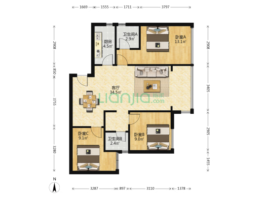 中铁城鉴湖栖郡 3室1厅2卫 94平方