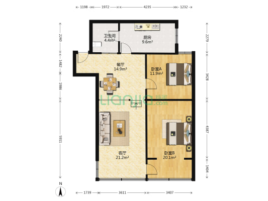 花果住宅小区 2室2厅1卫 98平方