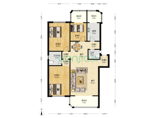 锦昌苑 3室2厅2卫 126平方