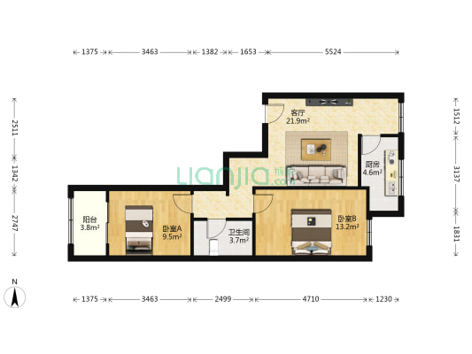 世纪新村D区 2室1厅1卫 77平方