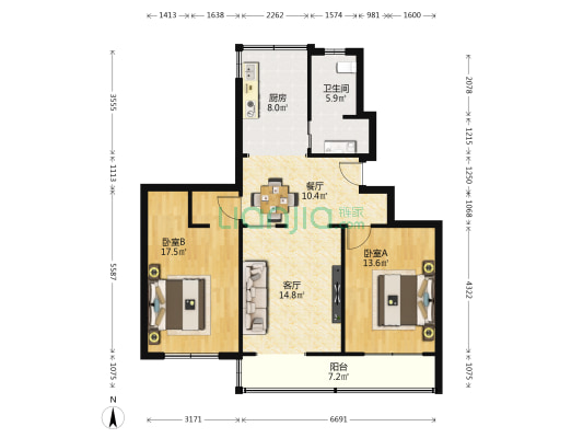 澄海路 2室2厅1卫 99平方