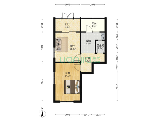 宝山路林业局楼 1室1厅1卫 54平方