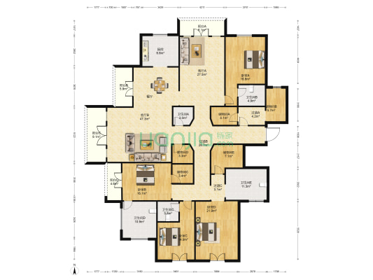 绿城玫瑰园 4室2厅5卫 353平方