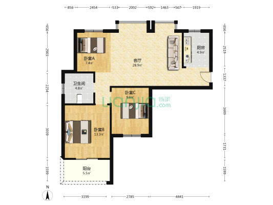 下埕小区 3室1厅1卫 96平方