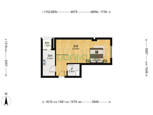 都市晴川 1室0厅1卫 44平方