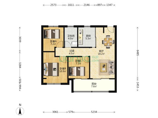 都会诚品岚院 3室1厅1卫 87平方