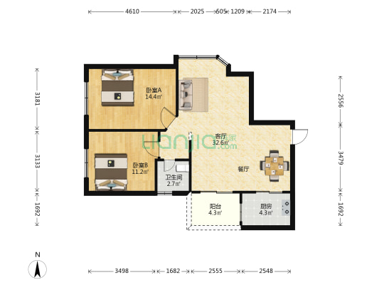 金源花园 2室1厅1卫 93平方